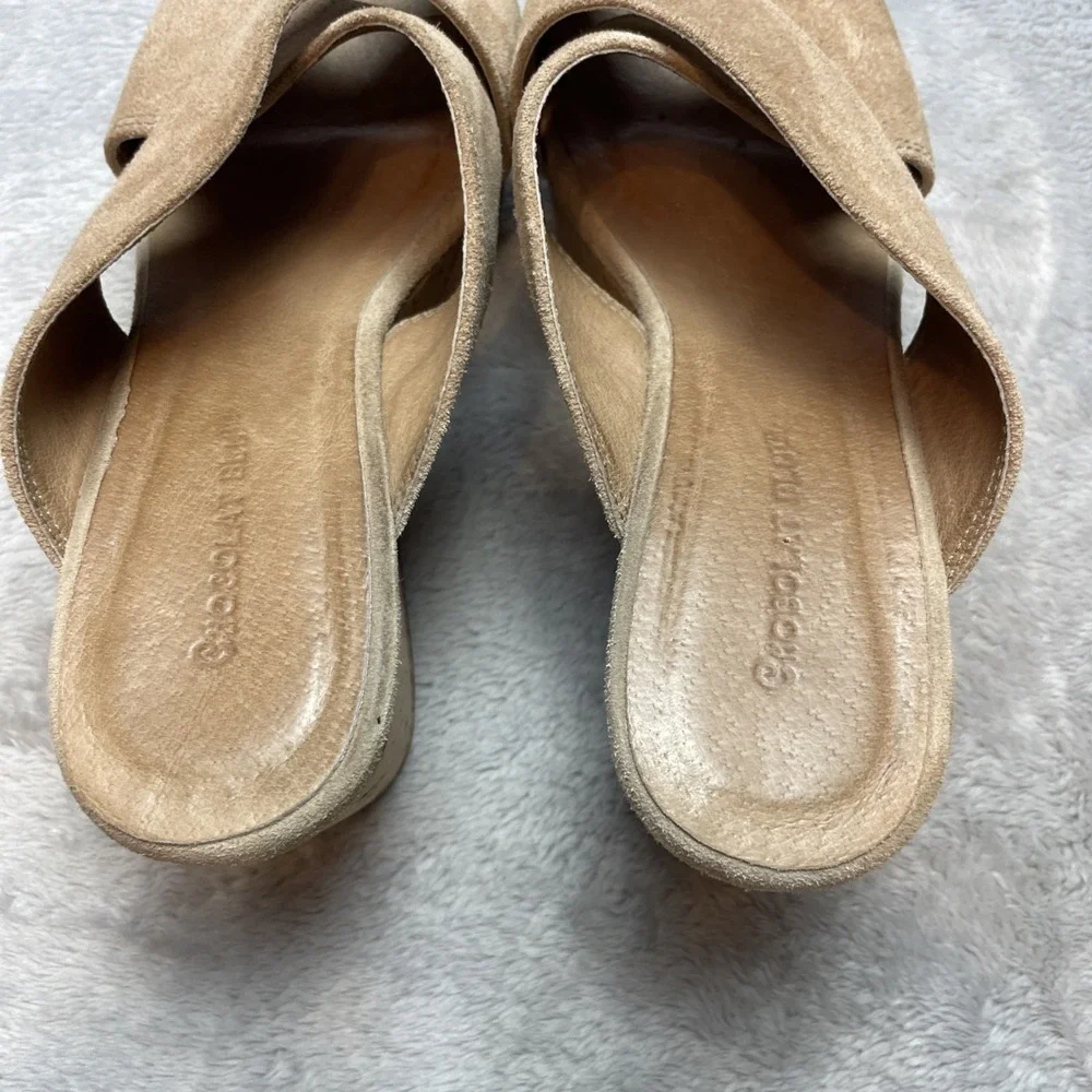 Chocolat Blu Wendy Platform Wedge Slide Sandals Size 6.5 Beige Suede Cork Heel‎